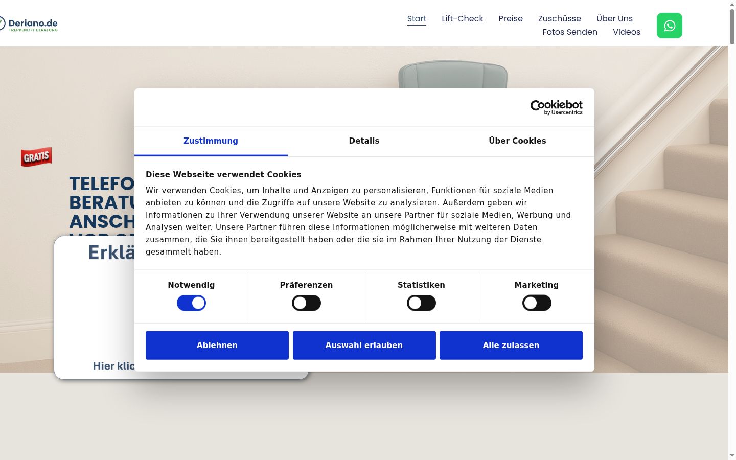 Screenshot del banner di consenso mostrato prima di qualsiasi interazione