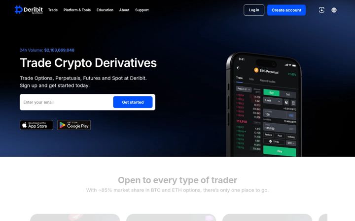 Screenshot von deribit.com