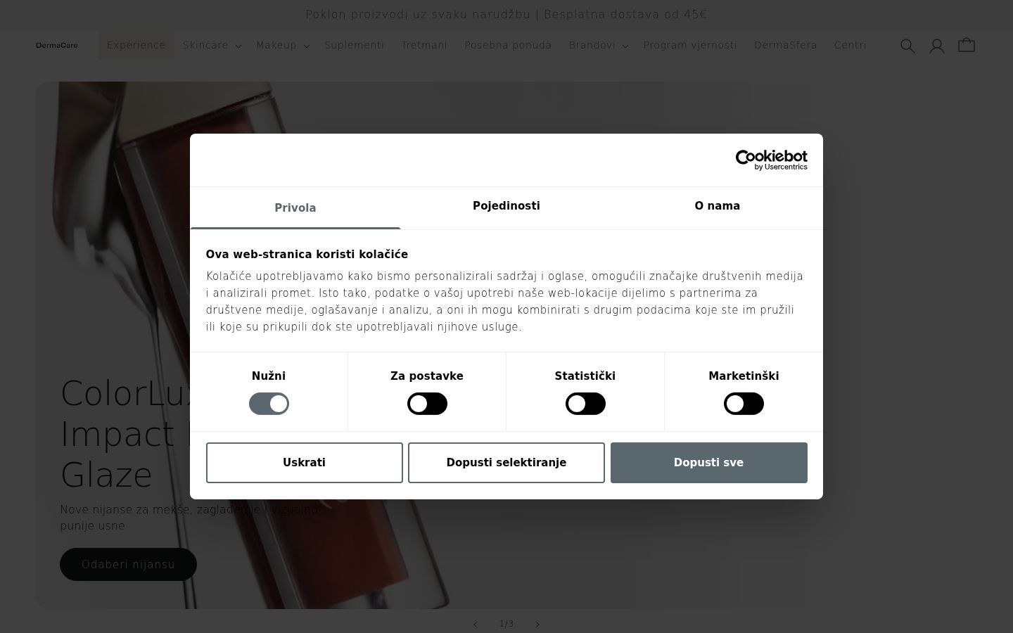 Captura de ecrã do banner de consentimento apresentado antes de qualquer interação