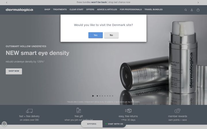 Skjámynd af dermalogica.co.uk