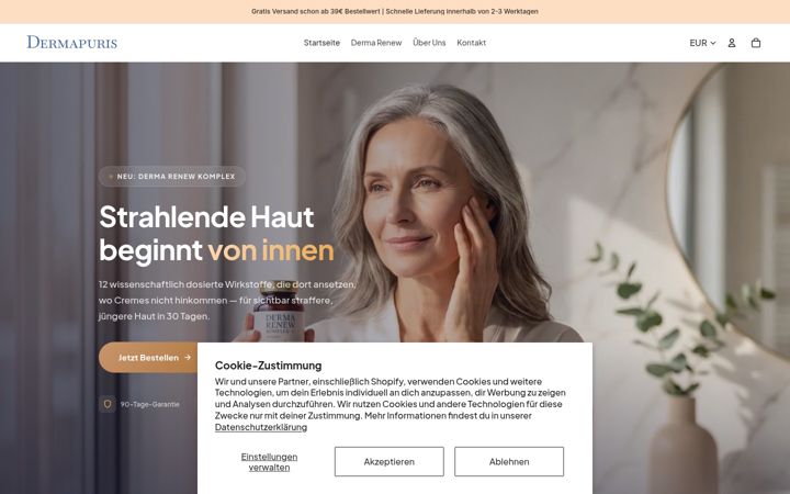 Skjámynd af dermapuris.de