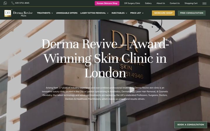 Screenshot of dermareviveskinclinic.co.uk
