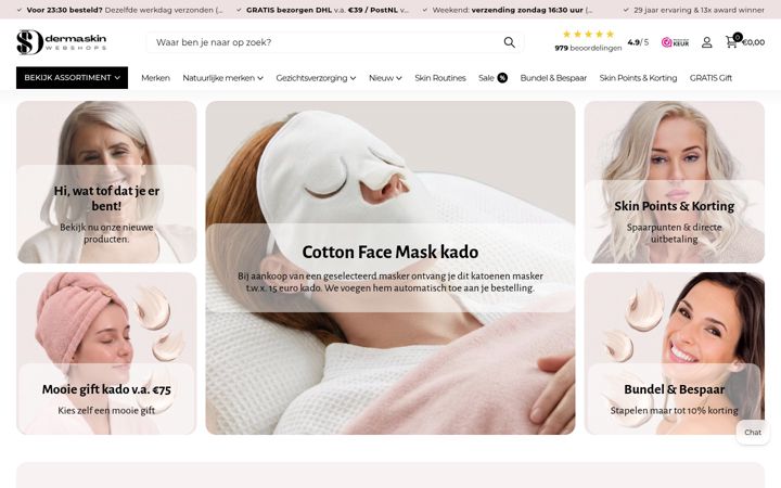 Screenshot of dermaskinshop.nl