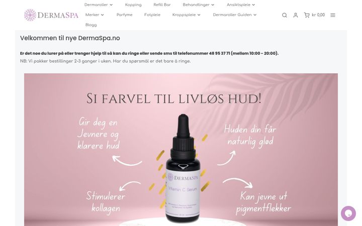 Captură de ecran a dermaspa.no