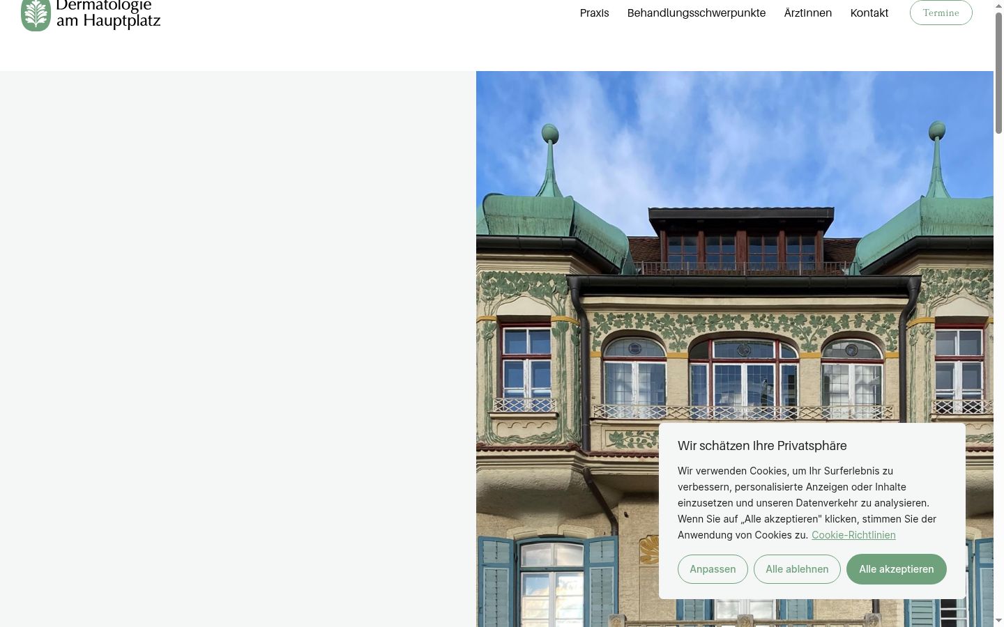Screenshot des Einwilligungsbanners vor jeglicher Interaktion