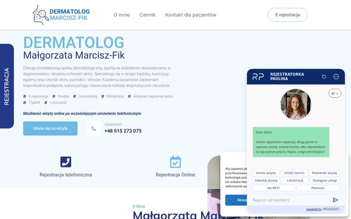 Captură de ecran a dermatologmarciszfik.pl