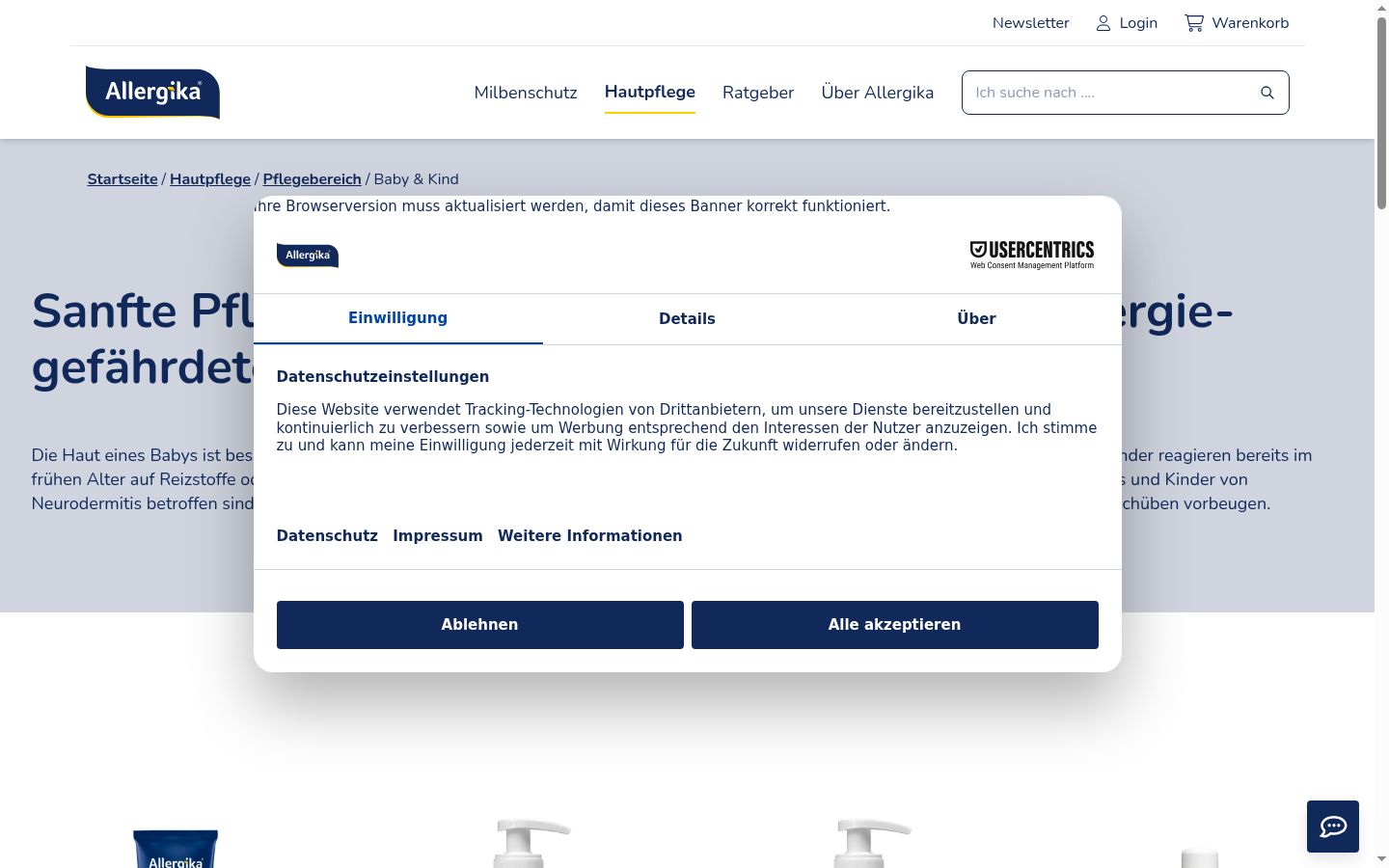 Screenshot del banner di consenso mostrato prima di qualsiasi interazione
