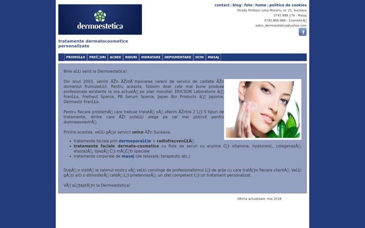 Ekrānuzņēmums no dermoestetica.ro