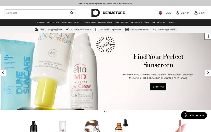 Screenshot von dermstore.com