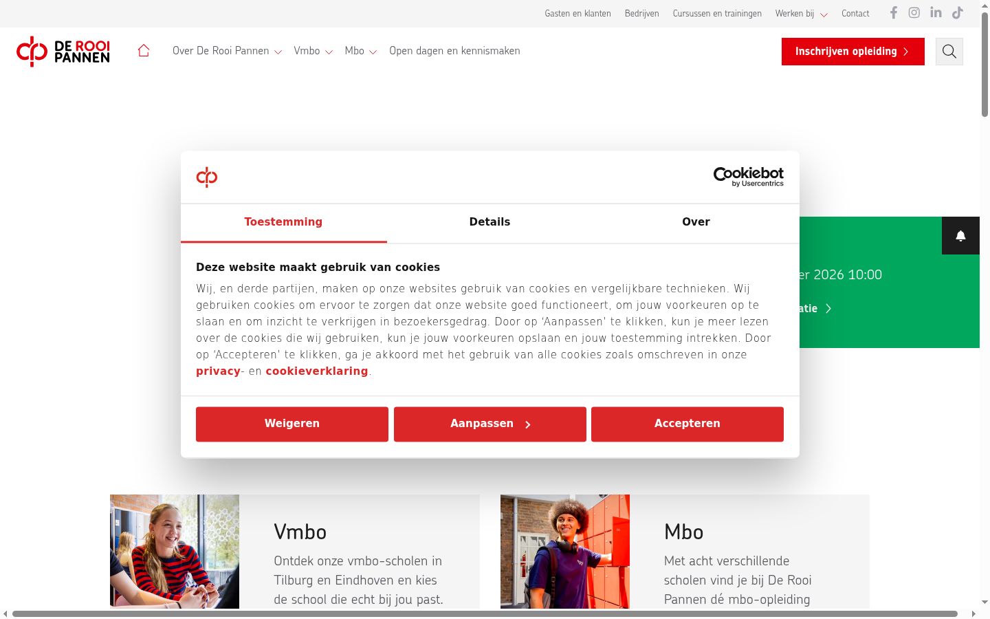 Captura de ecrã do banner de consentimento apresentado antes de qualquer interação