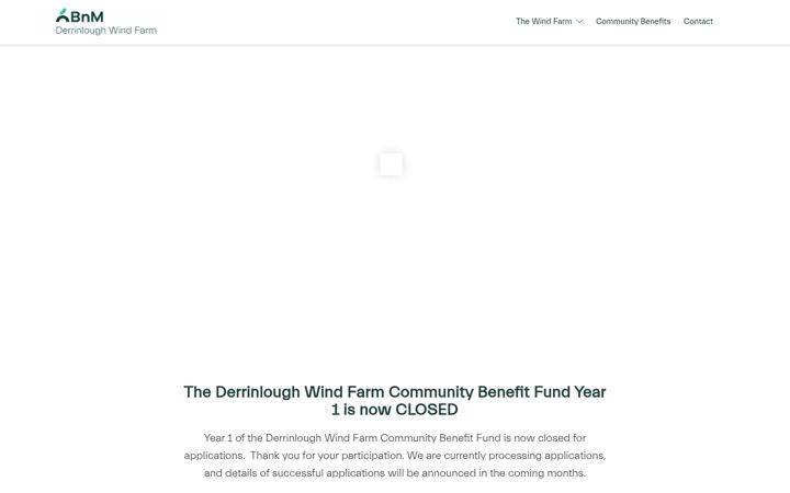 Skærmbillede af derrinloughwindfarm.ie