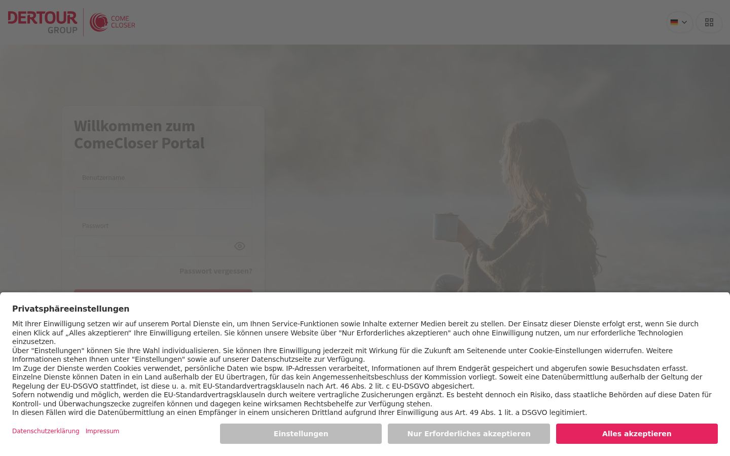 Captura de pantalla del banner de consentimiento mostrado antes de cualquier interacción