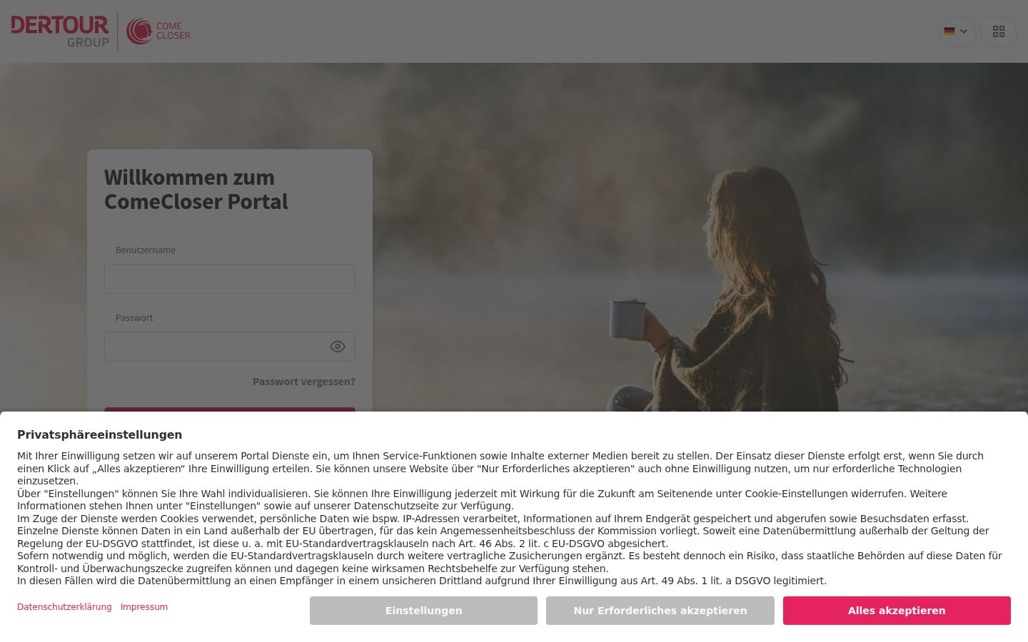 Captura de ecrã do banner de consentimento apresentado antes de qualquer interação