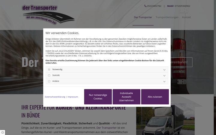 Screenshot stránky dertransporter1018.de