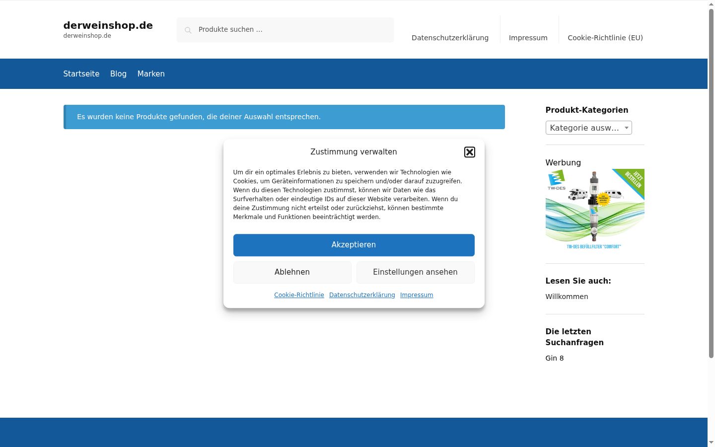 Screenshot des Einwilligungsbanners vor jeglicher Interaktion