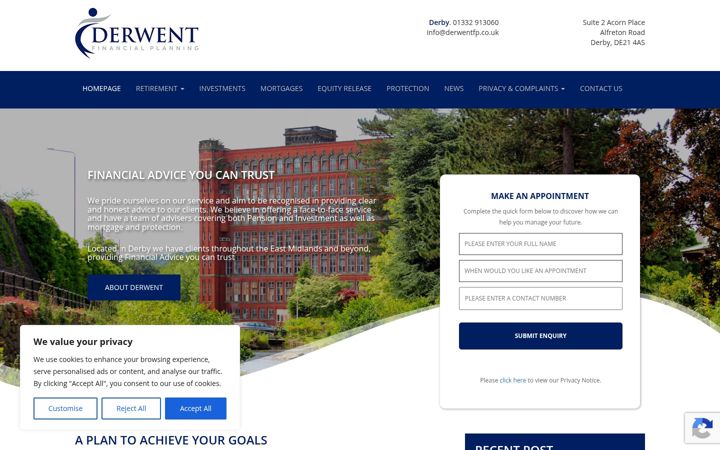 Screenshot of derwentfinancialplanning.co.uk