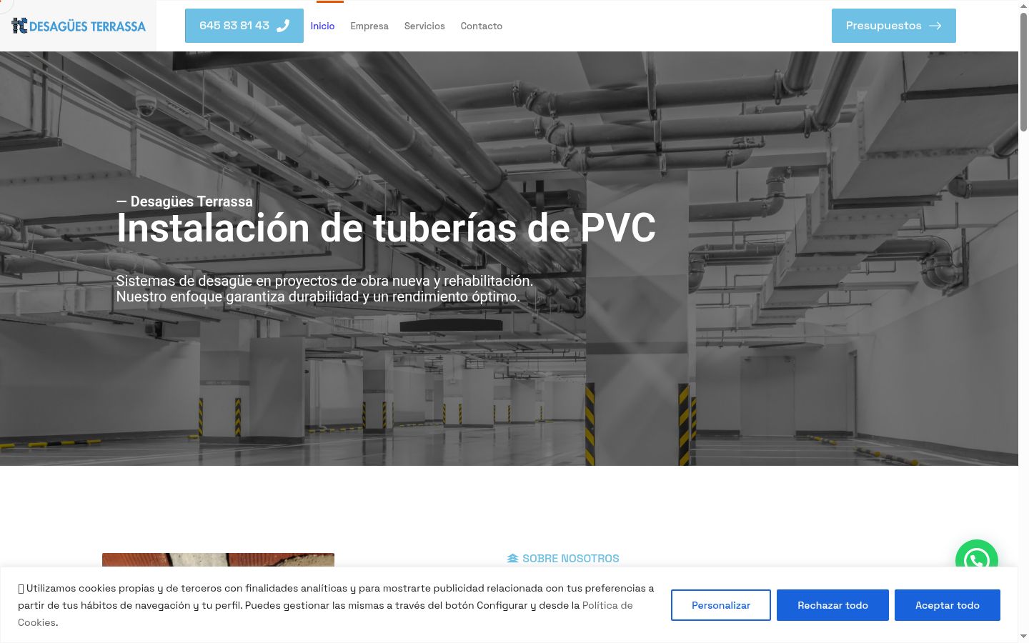 Captura de pantalla del banner de consentimiento mostrado antes de cualquier interacción