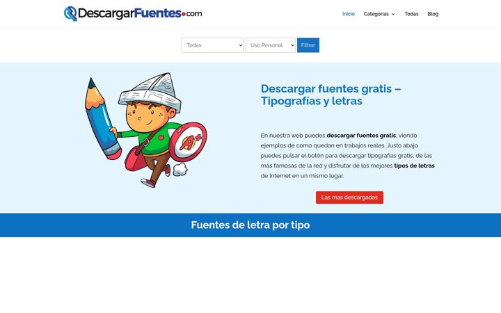 Screenshot of descargarfuentes.com