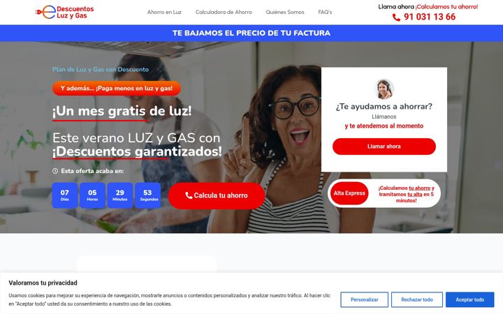Screenshot of descuentosluzgas.com