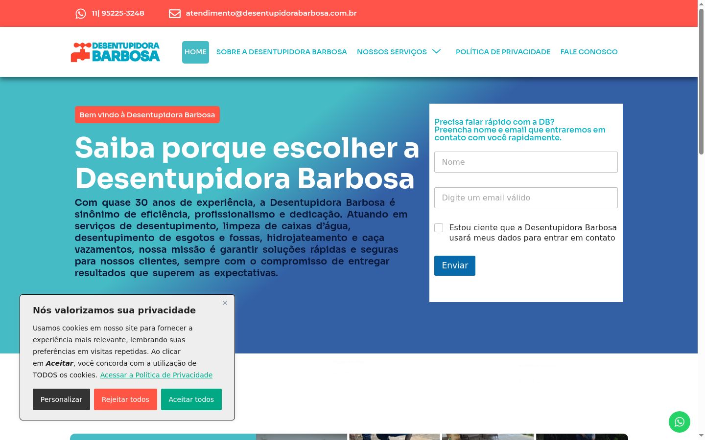 Captura de ecrã do banner de consentimento apresentado antes de qualquer interação