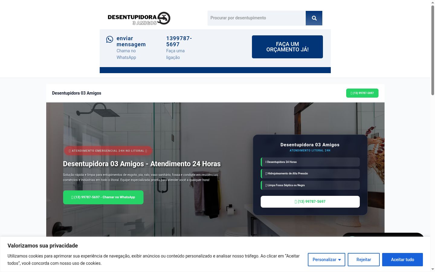 Captura de ecrã do banner de consentimento apresentado antes de qualquer interação