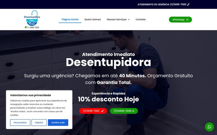 Captura de ecrã de desentupidoramenorpreco.com.br