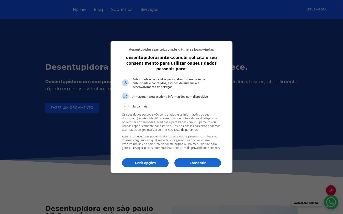 Captură de ecran a bannerului de consimțământ afișat înainte de orice interacțiune