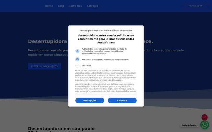 Captura de ecrã de desentupidorasantek.com.br
