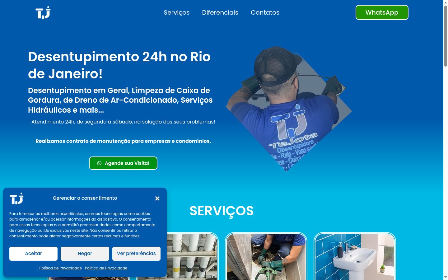 Captura de ecrã do banner de consentimento apresentado antes de qualquer interação