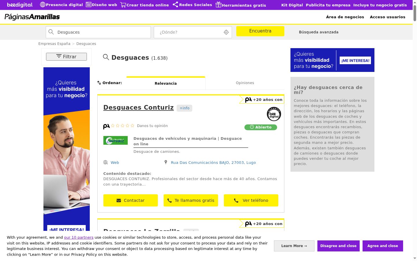 Skärmbild av samtyckesbannern som visades före någon interaktion