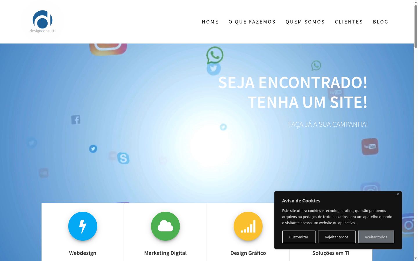 Captura de ecrã do banner de consentimento apresentado antes de qualquer interação