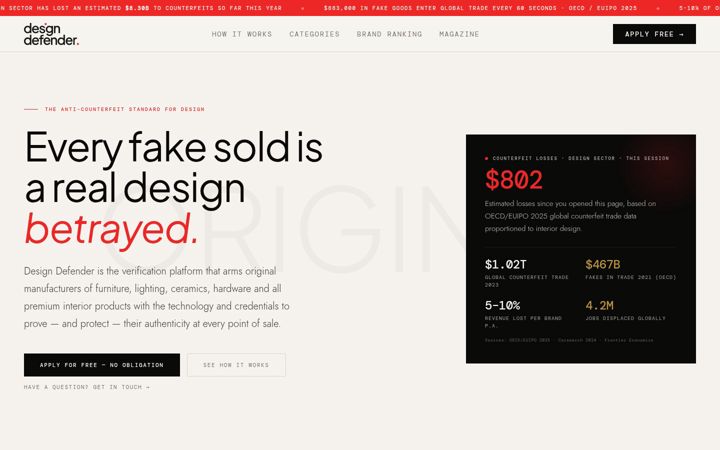 Screenshot of designdefender.com