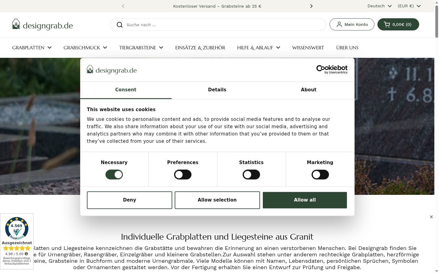 Screenshot del banner di consenso mostrato prima di qualsiasi interazione