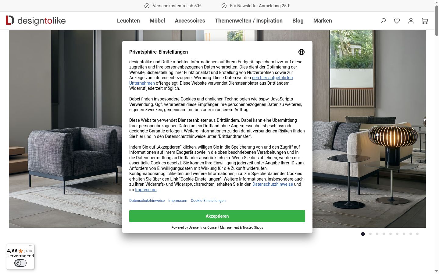 Sutikimo reklamjuostės, rodytos prieš bet kokią sąveiką, ekrano kopija