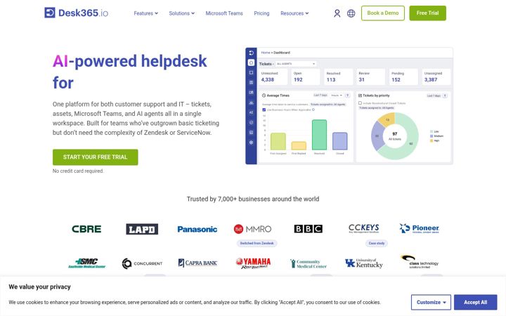 Kuvakaappaus sivustosta desk365.io