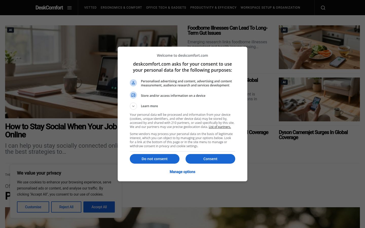Screenshot of the consent banner shown before any interaction