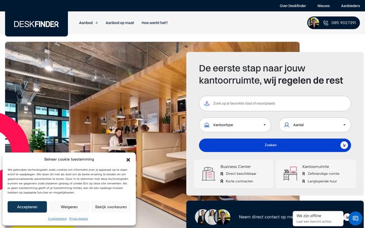 Screenshot van deskfinder.nl