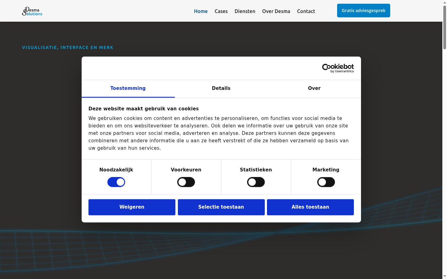 Screenshot del banner di consenso mostrato prima di qualsiasi interazione