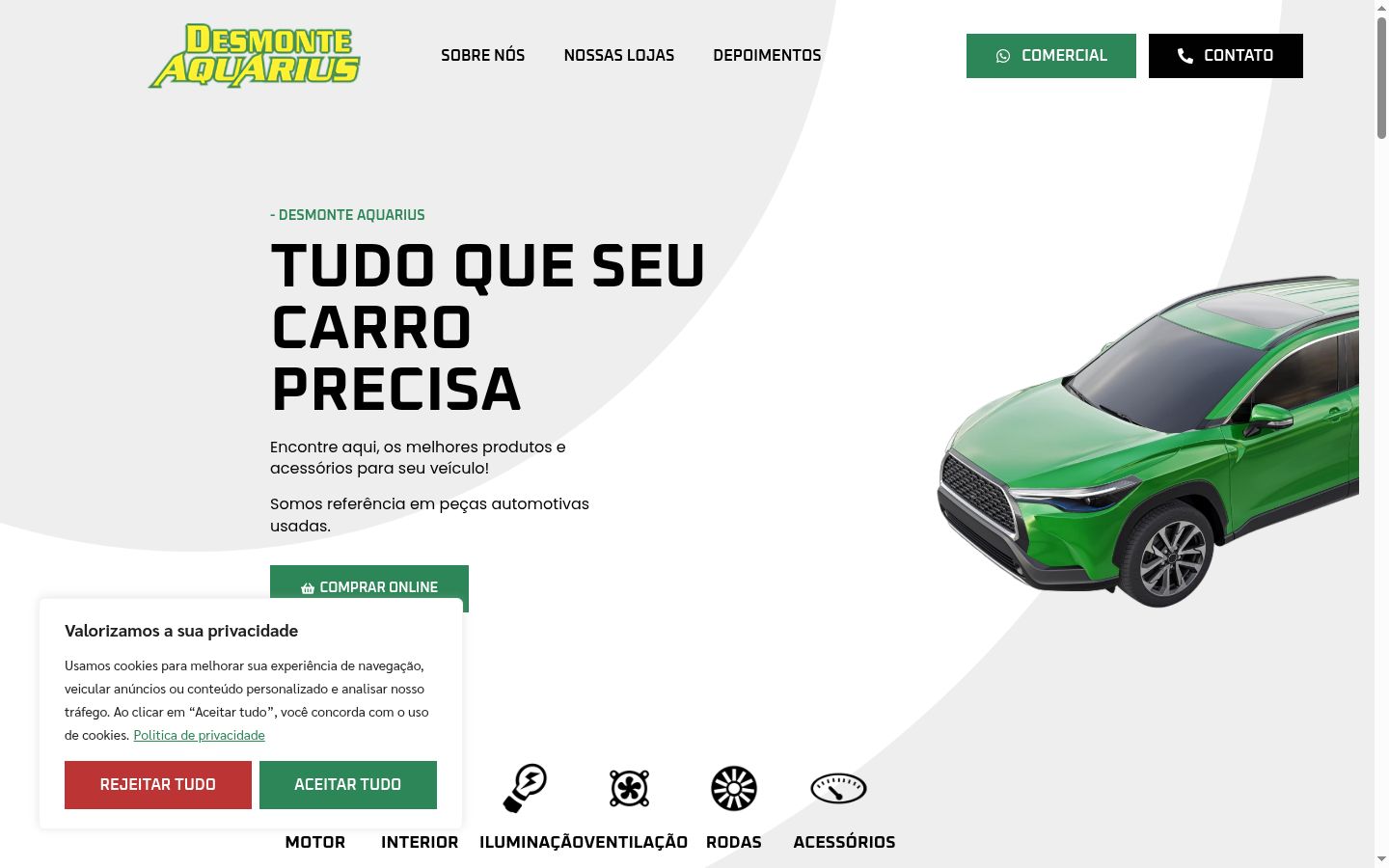 Captura de ecrã do banner de consentimento apresentado antes de qualquer interação