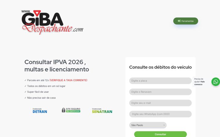 Ekraanipilt saidist despachantegiba.com.br