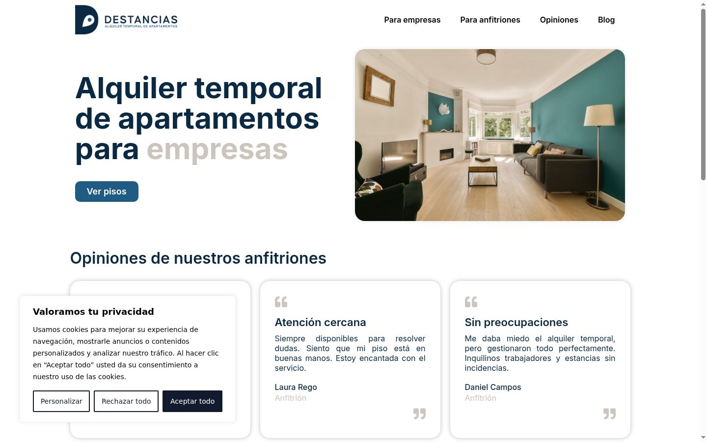 Captura de pantalla del banner de consentimiento mostrado antes de cualquier interacción