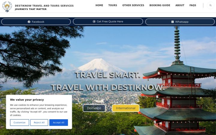 Screenshot of destiknowtravelandtours.com