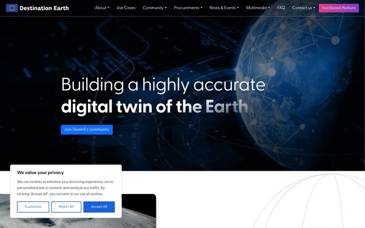 Screenshot of destination-earth.eu