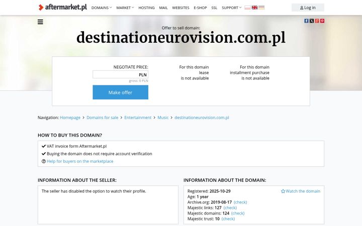 Snímek obrazovky destinationeurovision.com.pl