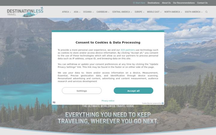 Screenshot of destinationlesstravel.com