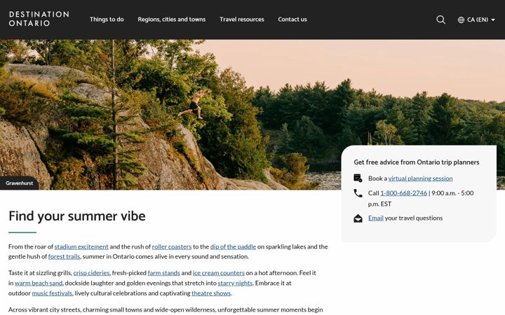 Screenshot of destinationontario.com