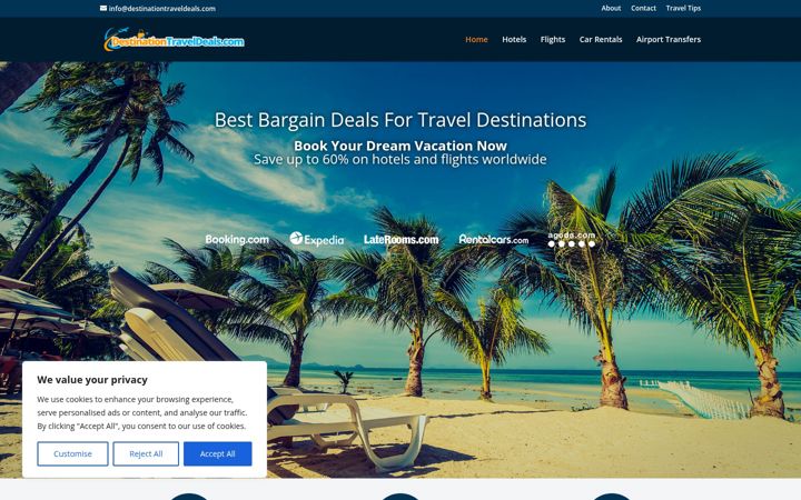 Screenshot of destinationtraveldeals.com