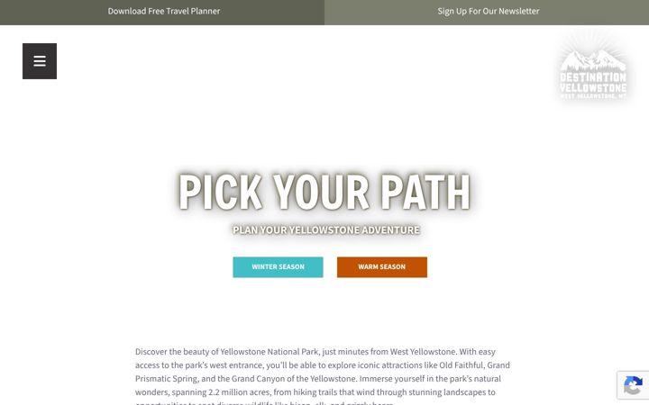 Screenshot of destinationyellowstone.com