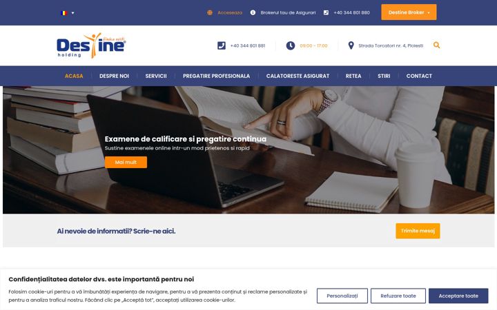 Screenshot stránky destine-holding.ro