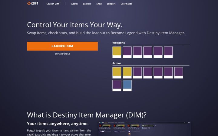 Ekraanipilt saidist destinyitemmanager.com